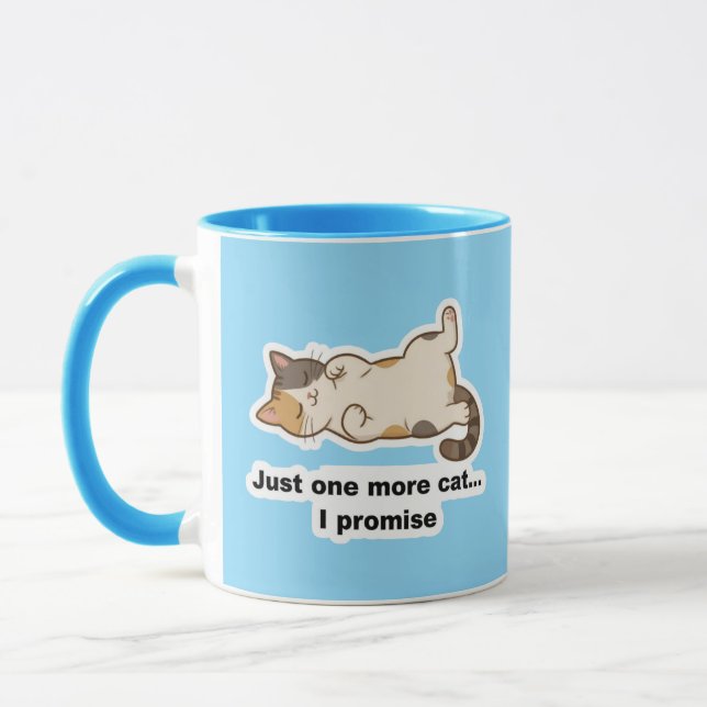 Funny Lazy Cat Mug – “One More Cat I Promise” Cute (Left)