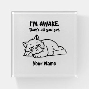 Funny Lazy Cat Paperweight   Custom I’m Awake