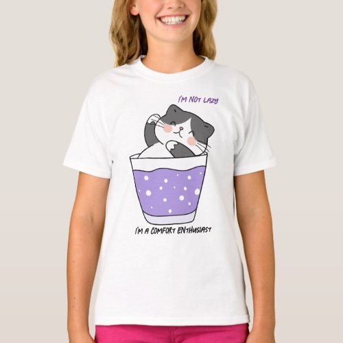 Funny Lazy Cat Sarcastic Humor Custom Text T_Shirt