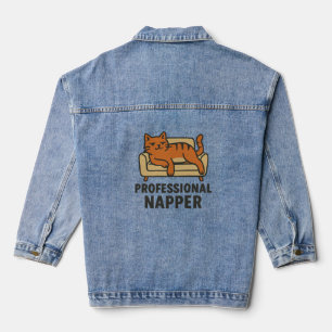 Funny Lazy Cat T-Shirt – Professional Napper Carto Denim Jacket