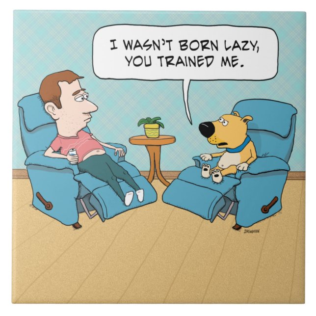 Funny Lazy Dog in Chair Ceramic Tile (Front)