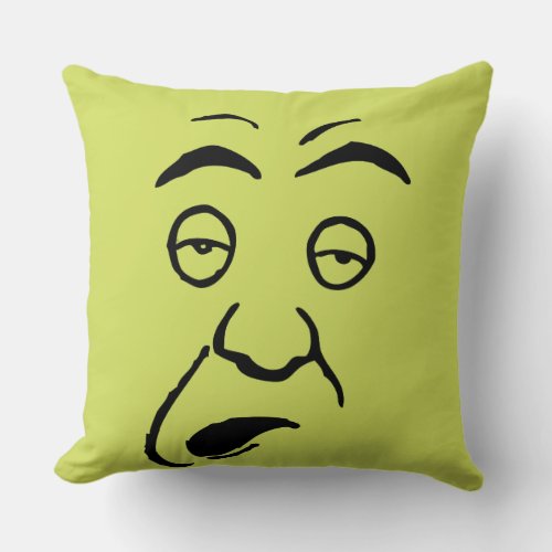 Funny Lazy Face Expression Cute Yellow-Green Carto Throw Pillow