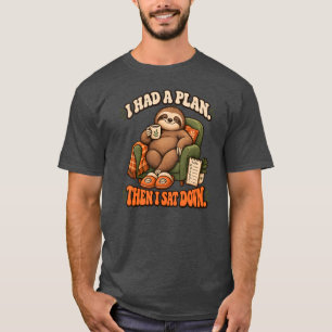 Funny Lazy Sloth Coffee Illustration T-Shirt