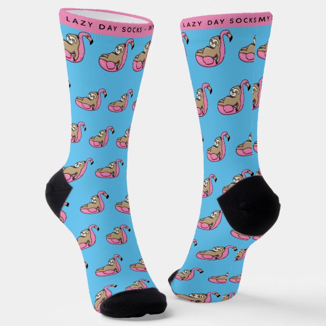 Funny Lazy Sloth Pattern Pink & Blue Socks (Angled)