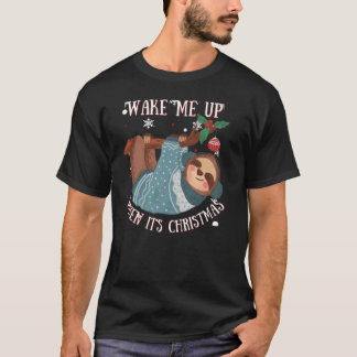 Funny Lazy Sloth Wake Me Up When it's Christmas T-Shirt
