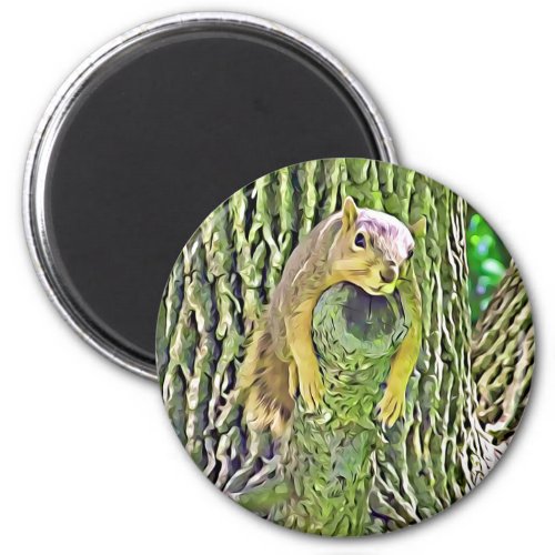 Funny Lazy Squirrel in the Tree  Magnet