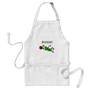 Funny Leaping Pickle Playing Pickleball Adult Apron