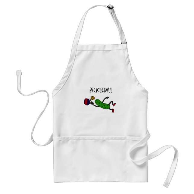 Funny Leaping Pickle Playing Pickleball Adult Apron (Front)
