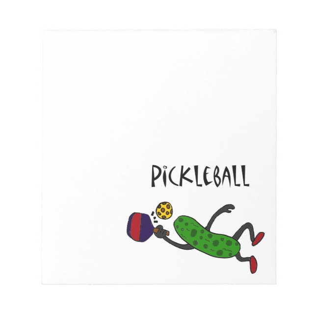 Funny Leaping Pickle Playing Pickleball Notepad (Front)