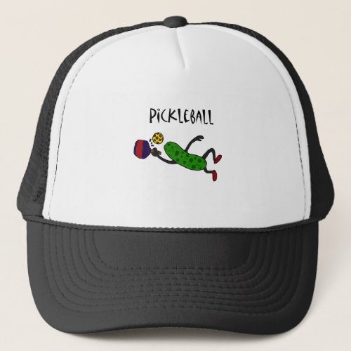 Funny Leaping Pickle Playing Pickleball Trucker Hat