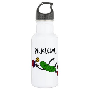 Funny Leaping Pickle Playing Pickleball Water Bottle