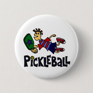 Funny Leaping Pickleball Dude Pinback Button