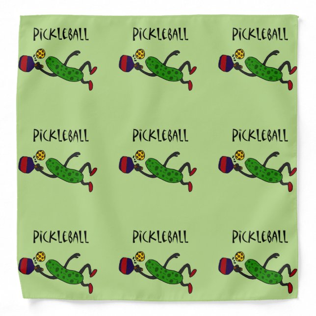 Funny Leaping Pickleball Pickle Cartoon Bandana (Front)