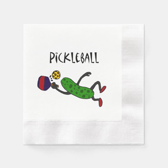 Funny Leaping Pickleball Pickle Cartoon Napkins (Front)