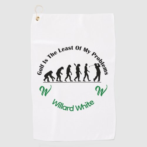 Funny Least Problems Monogram Named Black Green Golf Towel