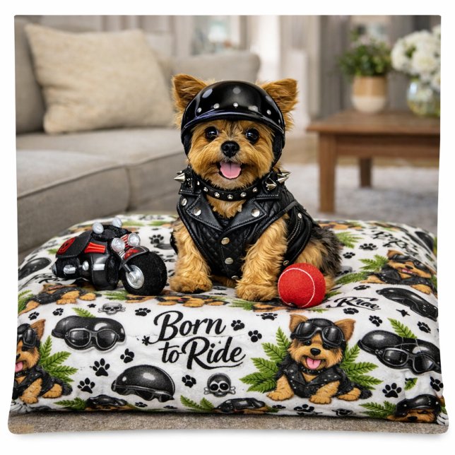 Funny Leather Biker Yorkie Pattern Pet Bed (Creator Uploaded)