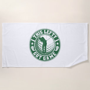 Funny Left Handed Golf Player Beach Towel