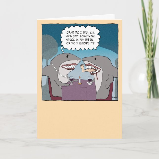 Funny Leg Stuck in Shark's Teeth Birthday Card (Front)