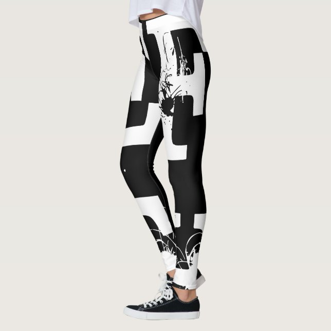 Funny Leggings Alphabet Letter Black White Legging (Left)