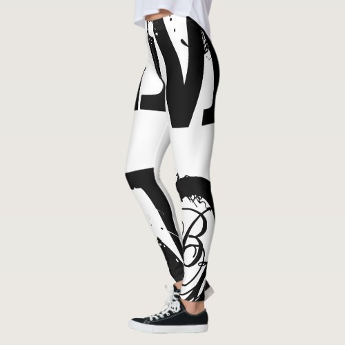 Funny Leggings Alphabet Letter Black White Legging