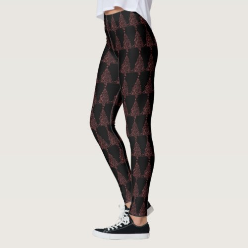 Funny Leggings Black Red Christmas Tree