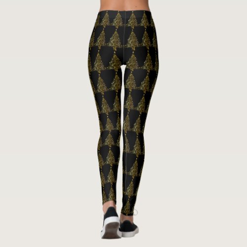 Funny Leggings Black Yellow Gold Christmas Tree