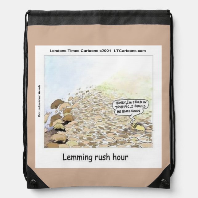 Funny Lemmings Rush Hour Drawstring Backpack (Front)