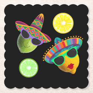 Funny Lemon Lime Party Fiesta Paper Coaster