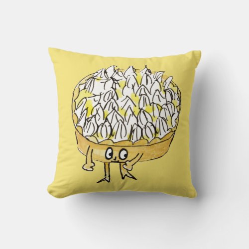 Funny Lemon Meringue Pie Quirky Cute Cartoon Art Throw Pillow