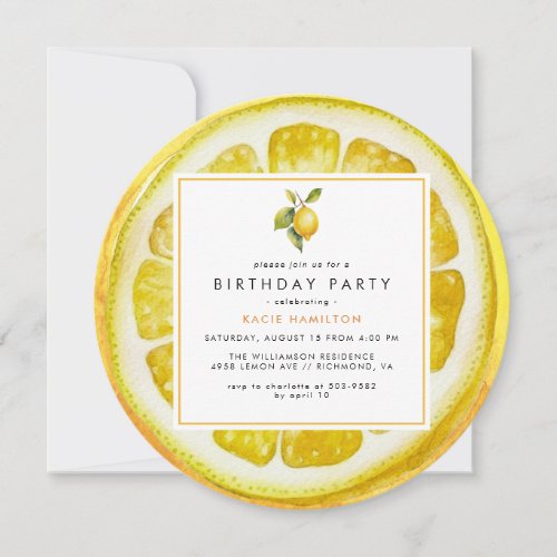 Funny Lemon Slice  Bright Yellow Citrus Birthday Invitation