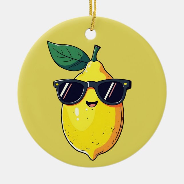 Funny Lemon Sunglasses Ceramic Ornament (Front)