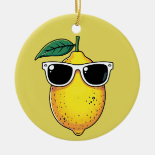 Funny Lemon Sunglasses Ceramic Ornament