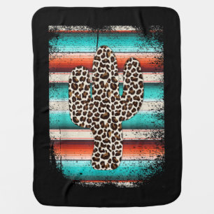 Funny Leopard Cactus Serape Cactus print Turquoise Baby Blanket