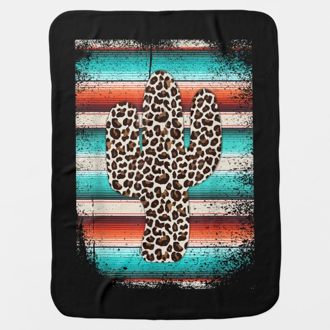 Funny Leopard Cactus Serape Cactus print Turquoise Baby Blanket (Front)