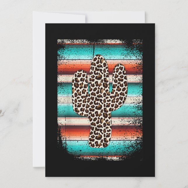 Funny Leopard Cactus Serape Cactus print Turquoise Invitation (Front)