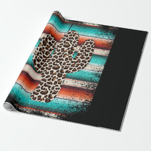 Funny Leopard Cactus Serape Cactus print Turquoise Wrapping Paper