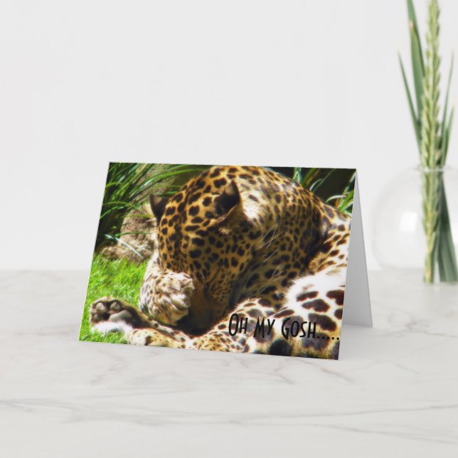 Funny Leopard Greeting Card – Oh My Gosh Reaction  (Front)
