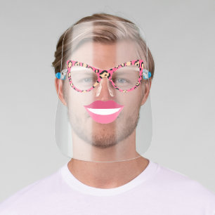 Funny Leopard Print Glasses & Pink Lips Face Shield