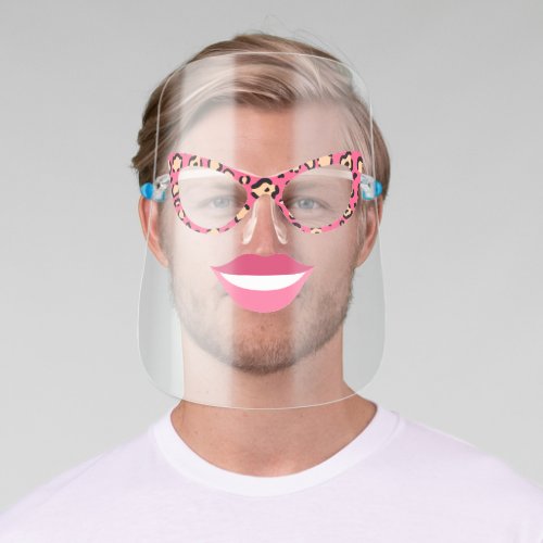 Funny Leopard Print Glasses  Pink Lips Face Shield