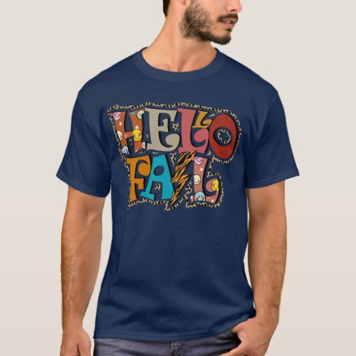 Funny Leopard Print Hello Fall Boys Girls T_Shirt