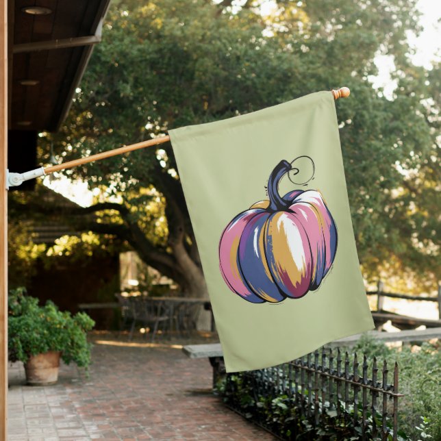 Funny Leopard Pumpkin Halloween Fall  House Flag (In SItu)