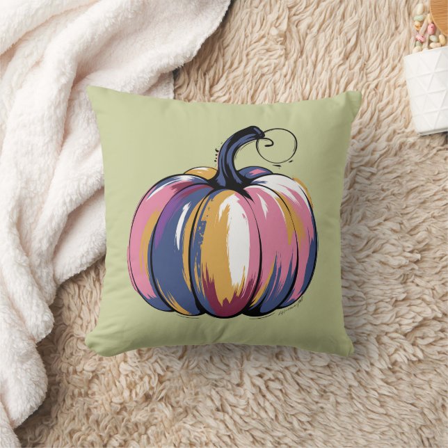 Funny Leopard Pumpkin Halloween Fall  Throw Pillow (Blanket)