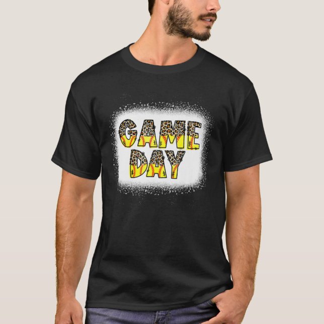Funny Leopard Softball Game Day Vibes Softball Mom T-Shirt (Front)