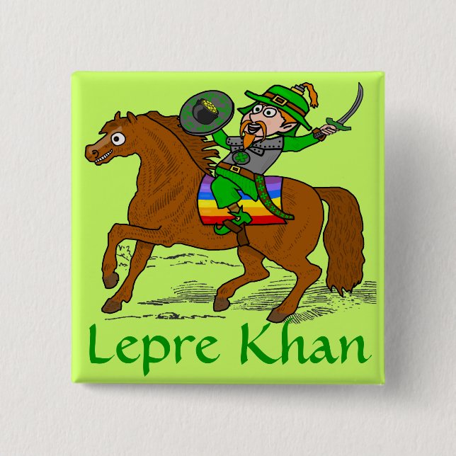 Funny Lepre Khan St Patrick's Day Pinback Button (Front)