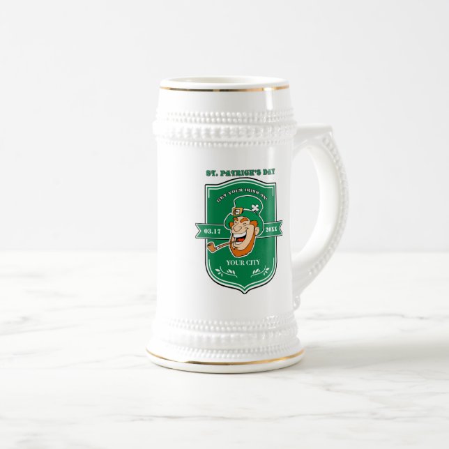 Funny Leprechaun Badge St. Patrick's Day Beer Stein (Front Right)