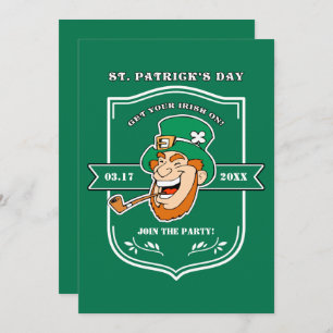 Funny Leprechaun Badge St. Patrick's Day Party Invitation