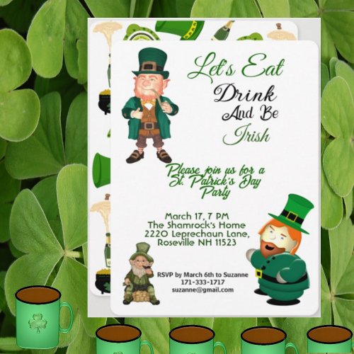 Funny Leprechaun Eat Drink Irish St Patricks Party Invitation