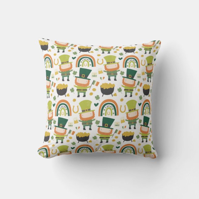 Funny Leprechaun Gift, St. Patrick's Day Pattern Throw Pillow (Front)