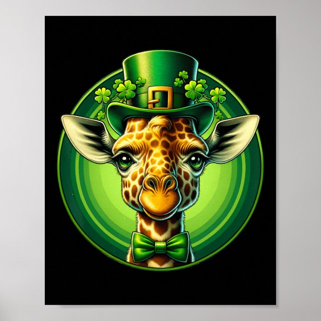 Funny Leprechaun Giraffe St Patricks Day Kids Men  Poster (Front)