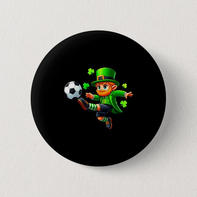 Funny Leprechaun Irish Soccer St Patricks Men Boy  Button (Front)